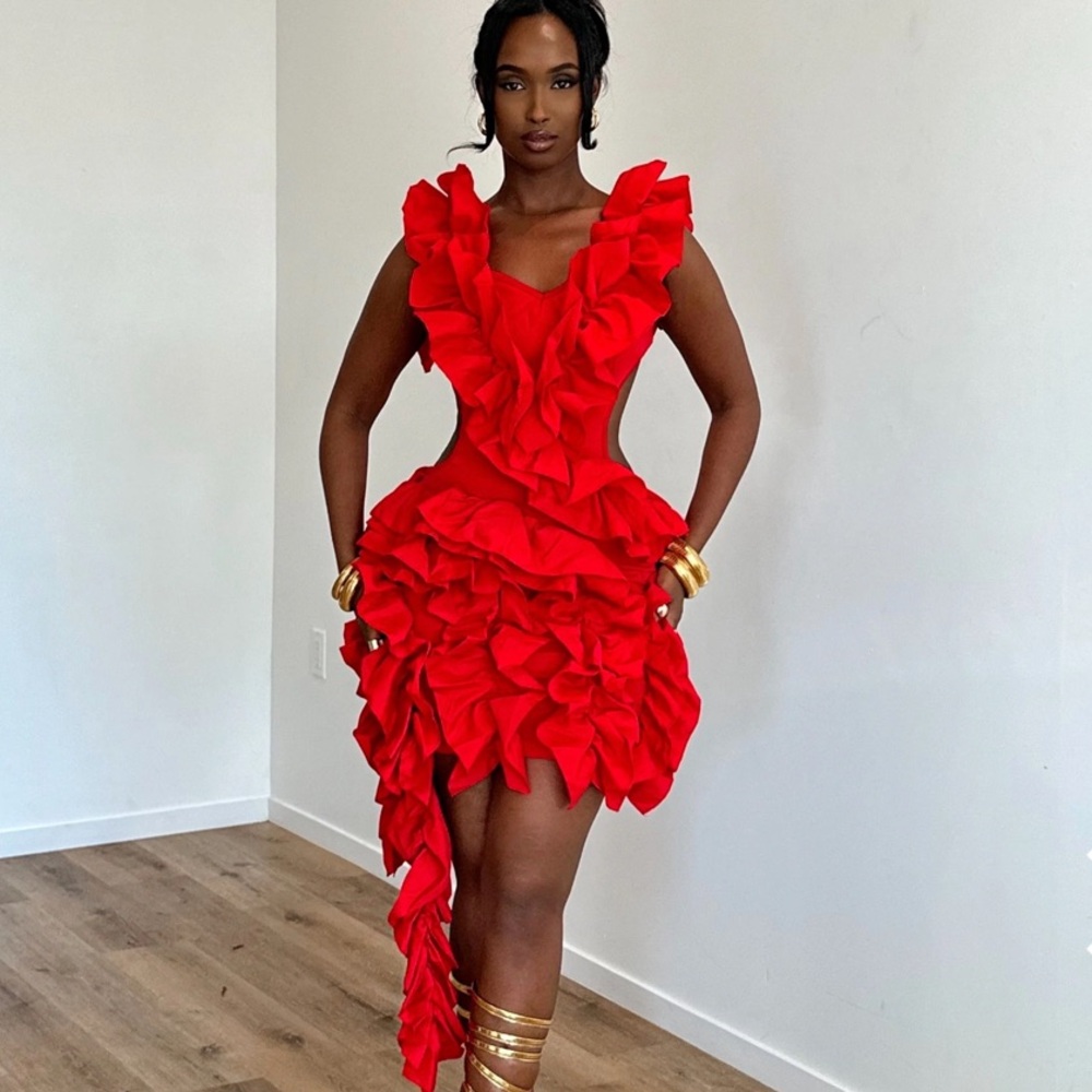 Red Joi Dress with ruffles - Pink Plastic
